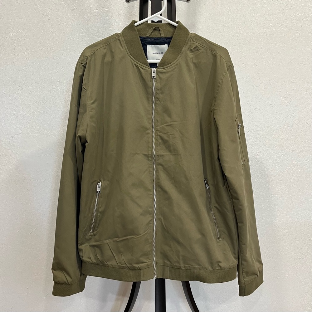 Jack & Jones sage green full zip men's bomber windbreaker jacket